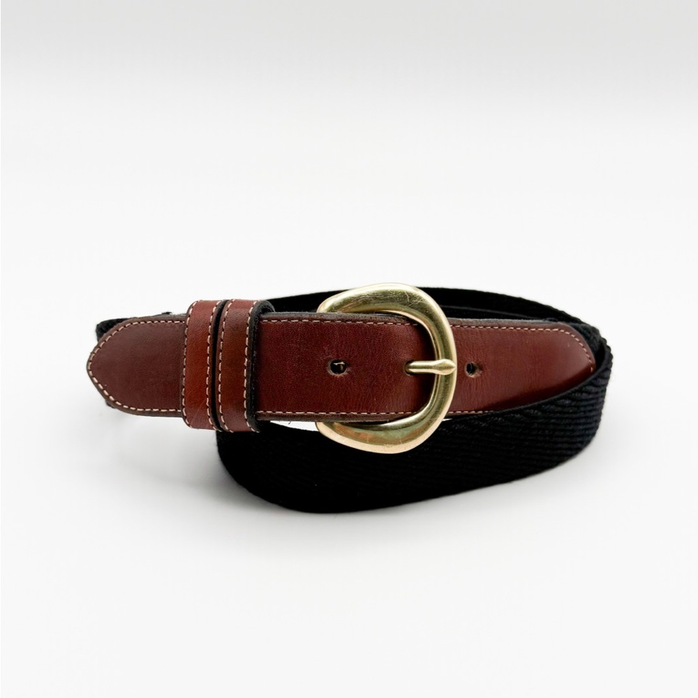 Brooks Brothers Black Stretchy and Brown Partial Leather Belt • Men’s Med.